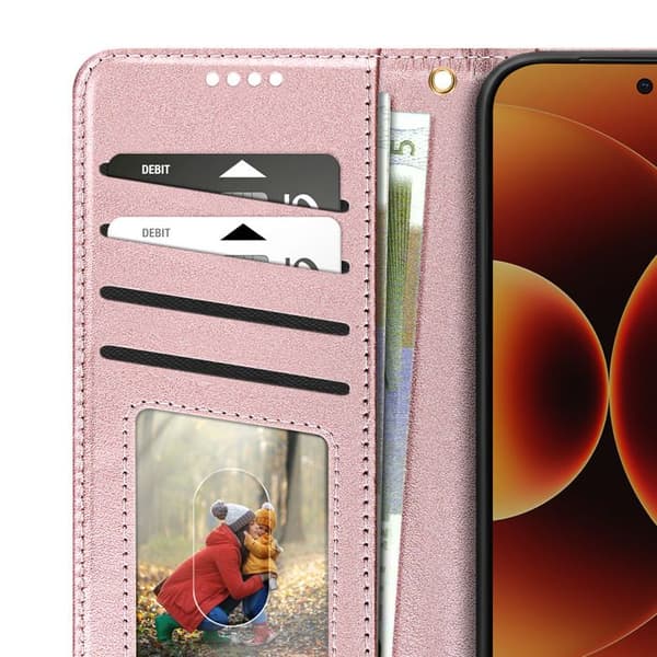 Plånboksfodral för Xiaomi 17 med Fällbar Stödfunktion Roséguld