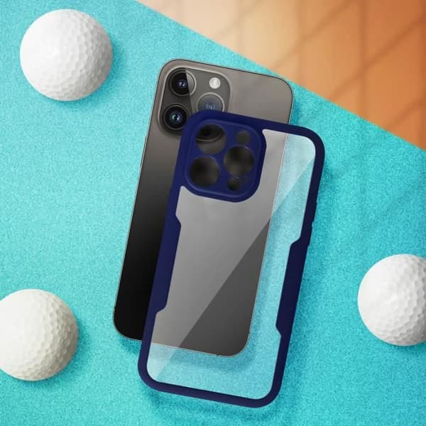 Fodral för iPhone 14 Pro Max Baksida Plexiglas och Front Polymer Outline blå