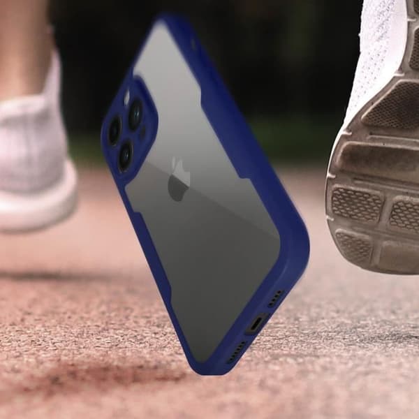 Fodral för iPhone 14 Pro Max Baksida Plexiglas och Front Polymer Outline blå