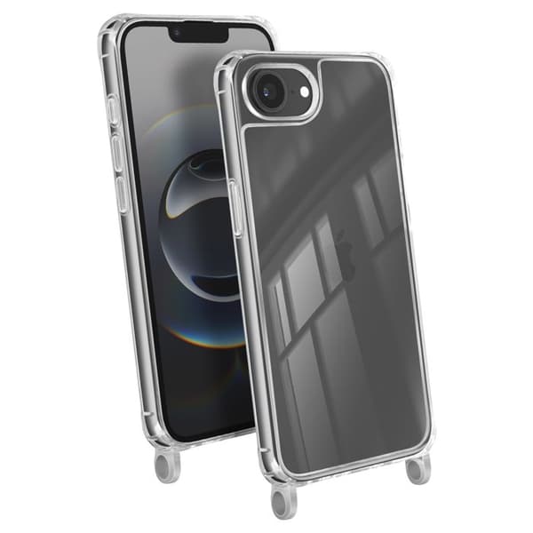 Siliconfodral för iPhone 17e med 70 cm flätad nylonrem, transparent