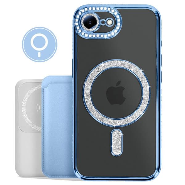 Coque Magsafe - iPhone 16e - Blå Glitter - Resistent - Kompatibel med MagSafe