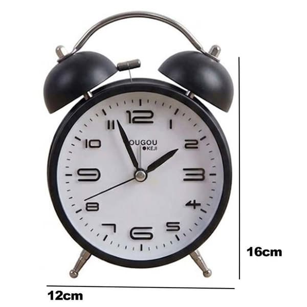Bordsklocka 12cm för Sovrum Rund Format Dubbel Klocka Elegant Svart