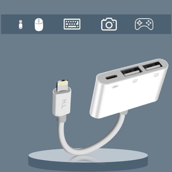 Lightning-adapter - AVIZAR - 2 USB och Lightning - Vit - Dataöverföring - Snabbladdning
