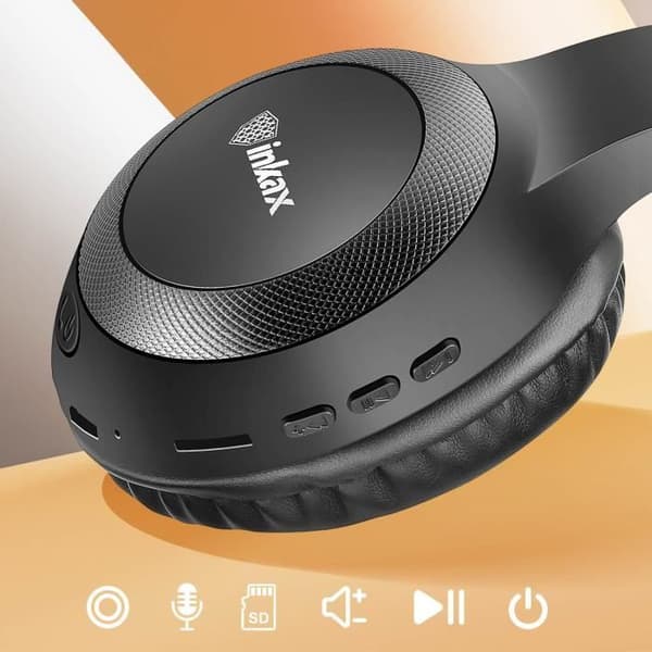 Fällbart Bluetooth-headset med inbyggd mikrofon och kontrollknappar Inkax svart