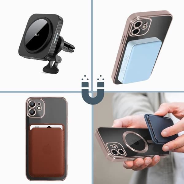 Coque - Apple - iPhone 12 - Silikon - Krom - Roséguld - MagSafe
