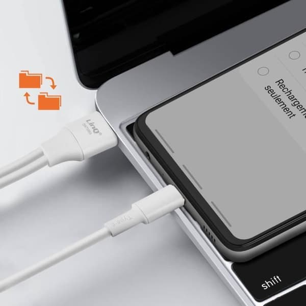 USB-A / USB-C-kabel - LINQ - 1,2 m - USB-C, Lightning, Micro-USB-kompatibel - Vit - 5A