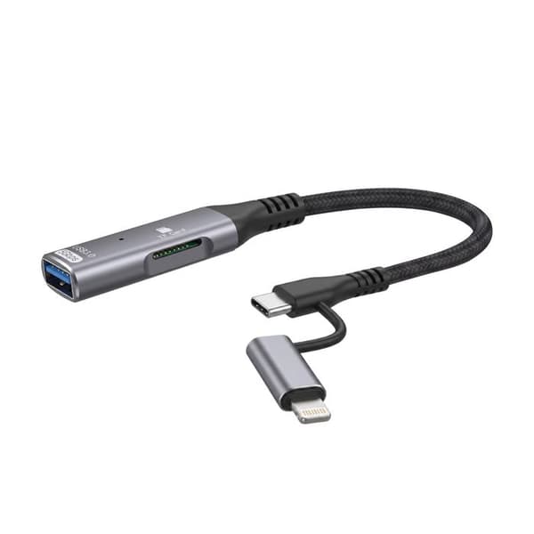 USB-C och Lightning till USB 3.0 5Gbps och Micro SD-läsare LinQ Grå
