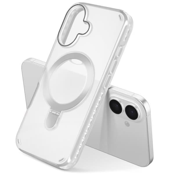 Coque MagSafe för iPhone 16 Plus Antichock med Fällbart Stöd Vit