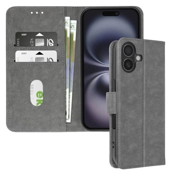 Plånboksfodral - AVIZAR - iPhone 16 Plus - Videostöd - Grå - Syntetisk