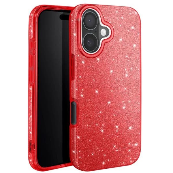 Glittrande Skal för iPhone 16 Plus Stötsäkert Röd