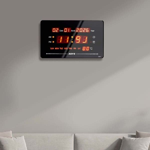 LED-klocka - AVIZAR - Digital - Svart - Visar tid/datum/temperatur - Rektangulär