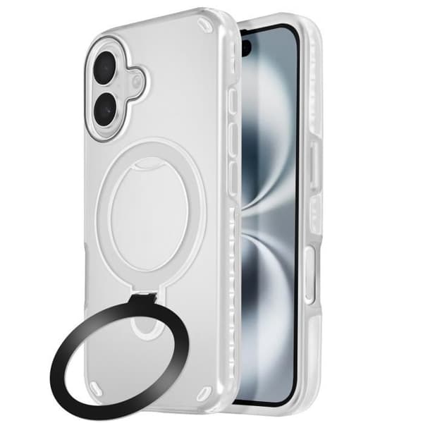 Coque MagSafe för iPhone 16 Plus Antichock med Fällbart Stöd Vit