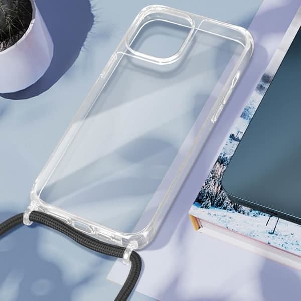 Mobilskal - AVIZAR - iPhone 15 Plus - Transparent - Flätad nylonrem - Styv