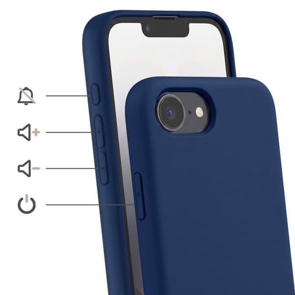 Siliconfodral för iPhone 16e med justerbar nylonfläta i midnattsblå