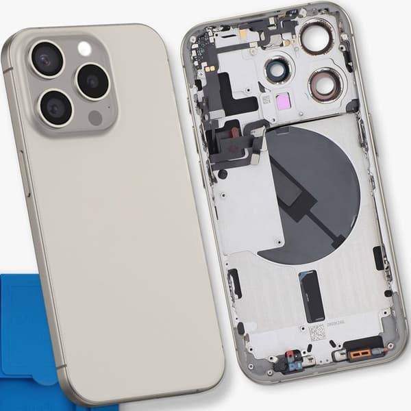 Batteri Cache för iPhone 15 Pro med Förmonterad Chassi och MagSafe Modul Ljusgrå