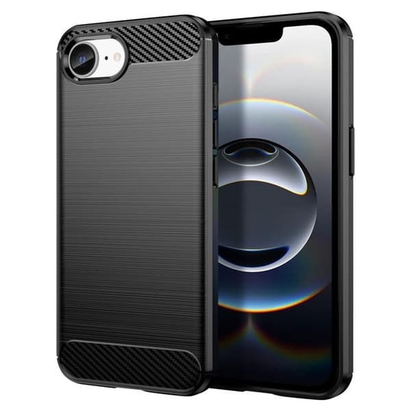 Coque - iPhone 16e - Silikon - Borstad Kolfiber Design - Svart