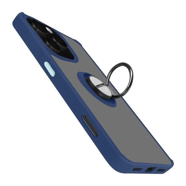 Coque för iPhone 16 Pro - Metallring - Stötresistent - Videostöd - Nattblå