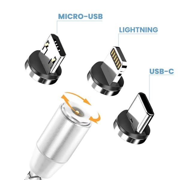Magnetkabel 3-i-1 USB-C / Lightning / Micro-USB till USB-A 1m Silver