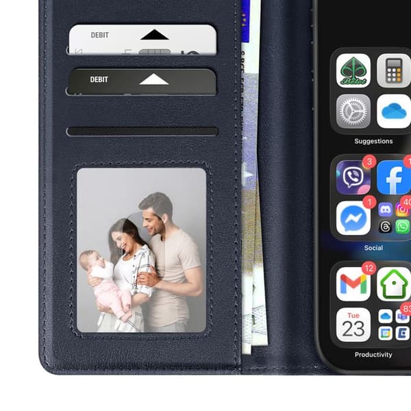Plånboksfodral - AVIZAR - iPhone 17 Pro - Premiumläder - Ställfunktion - Mörkblå