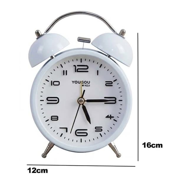 Bordsklocka 12cm för Sovrum Rund Format Dubbel Klocka Elegant Vit