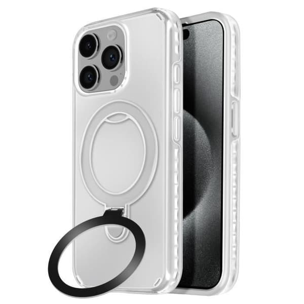 Coque MagSafe för iPhone 15 Pro Stöttålig med Fällbart Stöd Vit