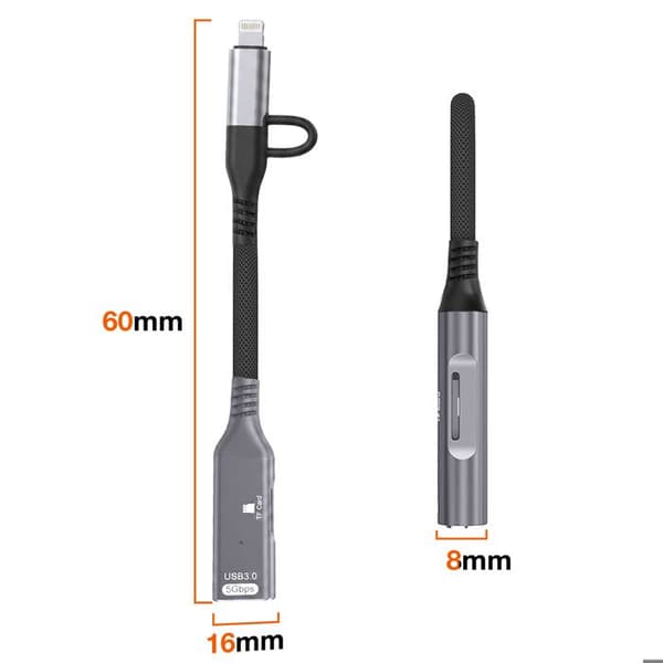 USB-C och Lightning till USB 3.0 5Gbps och Micro SD-läsare LinQ Grå