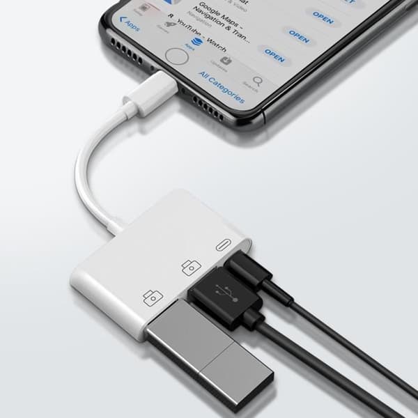 Lightning-adapter - AVIZAR - 2 USB och Lightning - Vit - Dataöverföring - Snabbladdning