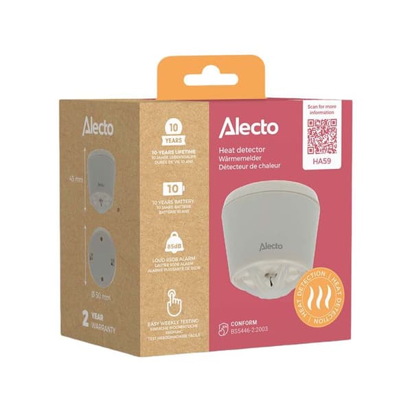 Värmedetektor - ALECTO - Universell modell - Larm 85 dB - Lång batteritid - Vit