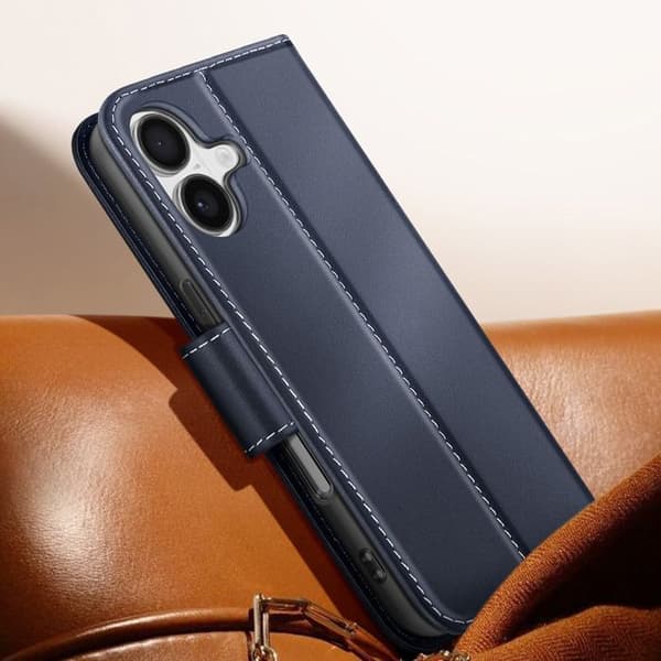 Premium läder plånboksfodral för iPhone 17 med Ställfunktion, Mörkblå