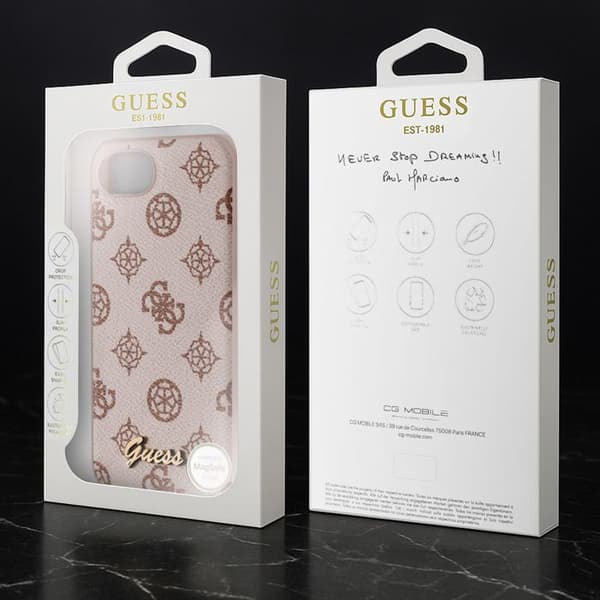 Coque Guess MagSafe för iPhone 17:e Serien Peony Script Logo Stötsäker Ljusbrun