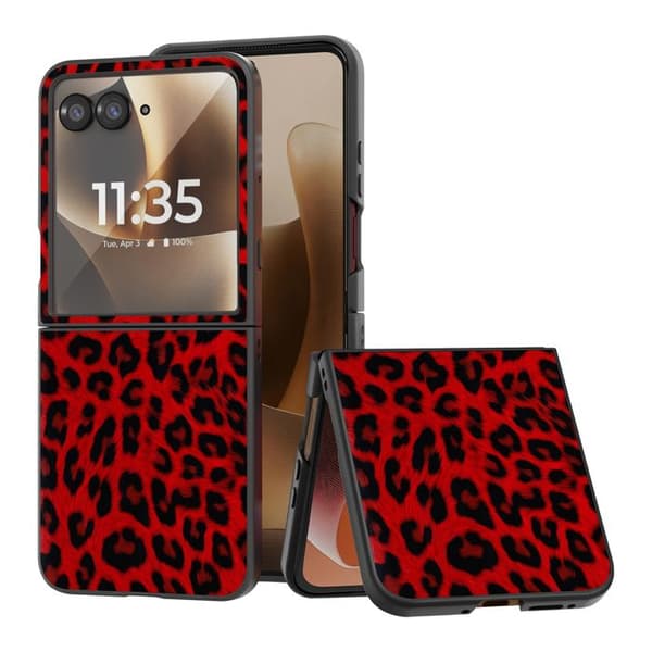 Leopardfodral för Motorola Razr 70 Ultra Skydd Fällbart Bimaterial Röd