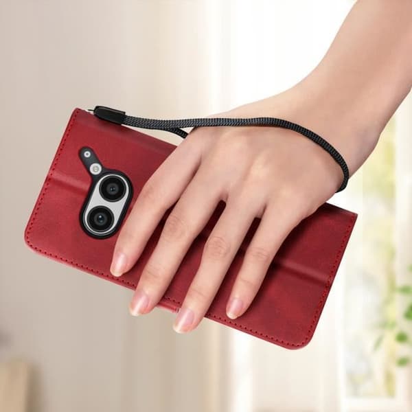Fodral för ingenting Telefon 2a Handledsrem Flip Stand Plånbok Röd