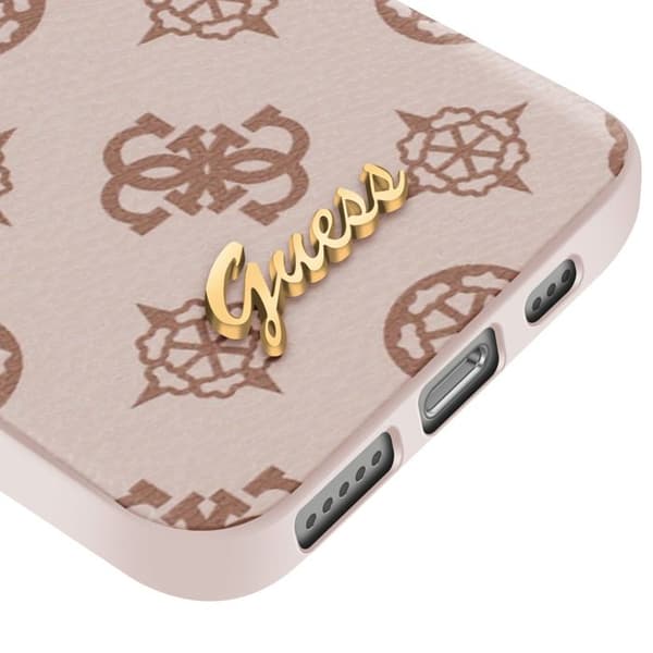 Coque Guess MagSafe för iPhone 17:e Serien Peony Script Logo Stötsäker Ljusbrun