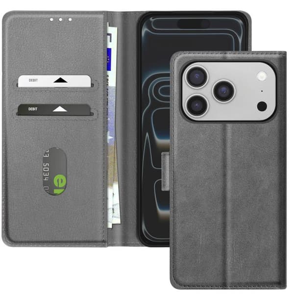 Plånboksfodral - AVIZAR - iPhone 17 Pro - Grå konstläder - Stödfunktion - Kortfack