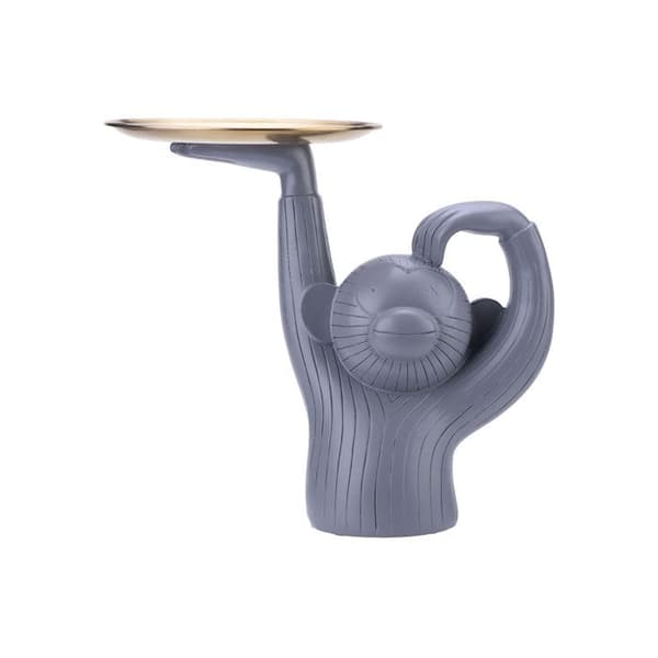 Inredning Crazy Monkey i resin med grått fat