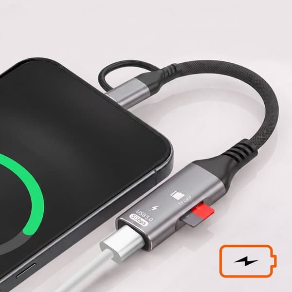 USB-C och Lightning till USB 3.0 5Gbps och Micro SD-läsare LinQ Grå