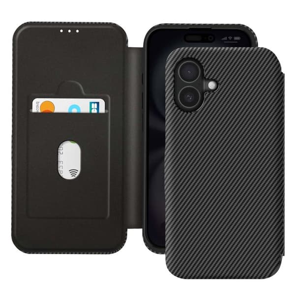 Smartphonefoder - iPhone 16 - Kolfiber - Videostöd - Anti-RFID Svart
