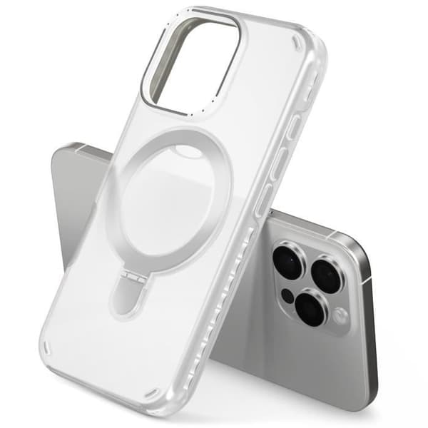 Coque MagSafe för iPhone 16 Pro Stöttålig med Fällbart Stöd Vit