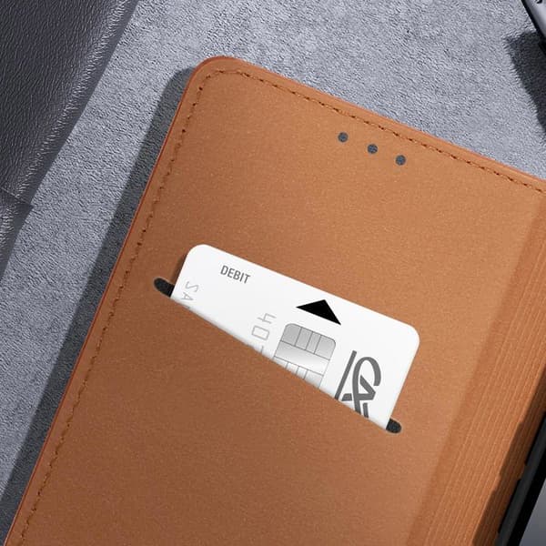 Hus för iPhone 16 Plånbok i Äkta Läder Brun