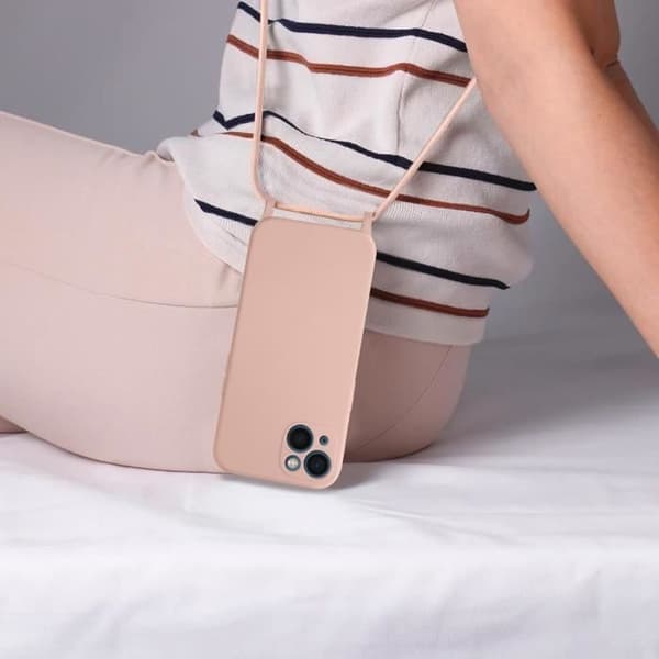 Apple iPhone 13 Cord Case Halvstyvt med halsrem 80cm rosa