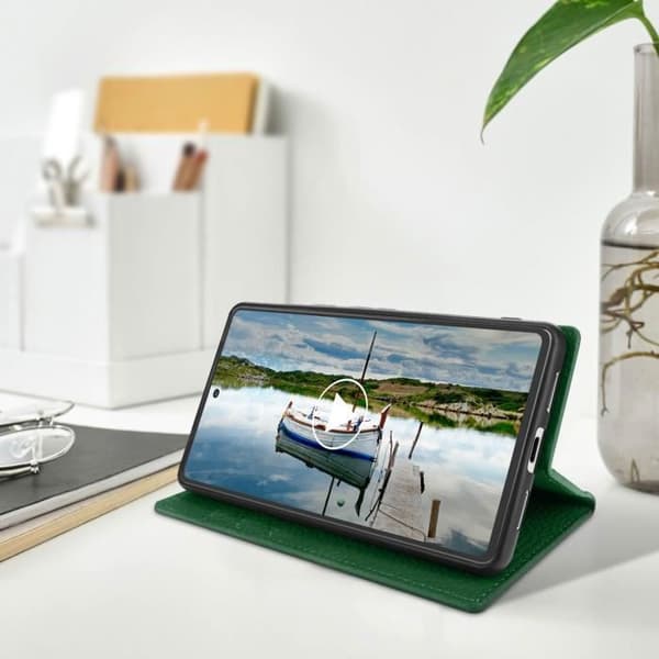 AVIZAR Plånboksfodral för Google Pixel 7 - Grönt läder - Videostöd - Hårt skal