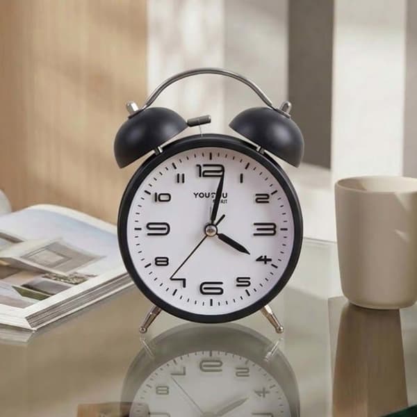 Bordsklocka 12cm för Sovrum Rund Format Dubbel Klocka Elegant Svart