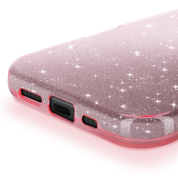 Glittrande skyddsfodral för iPhone 16 Pro, stöttålig, rosa