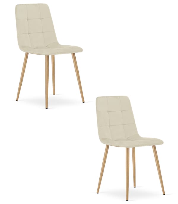Stol Kara, Ljusbeige Sammet, Träfärgade Ben (2 St)