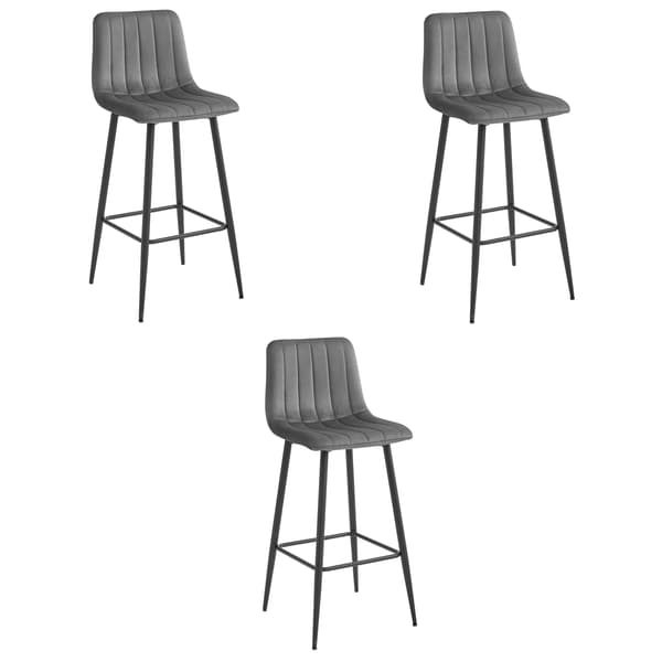 Barhocker Pozza (Dunkelgrauer Samt) Mit Schwarzen Beinen, 3Er - Set