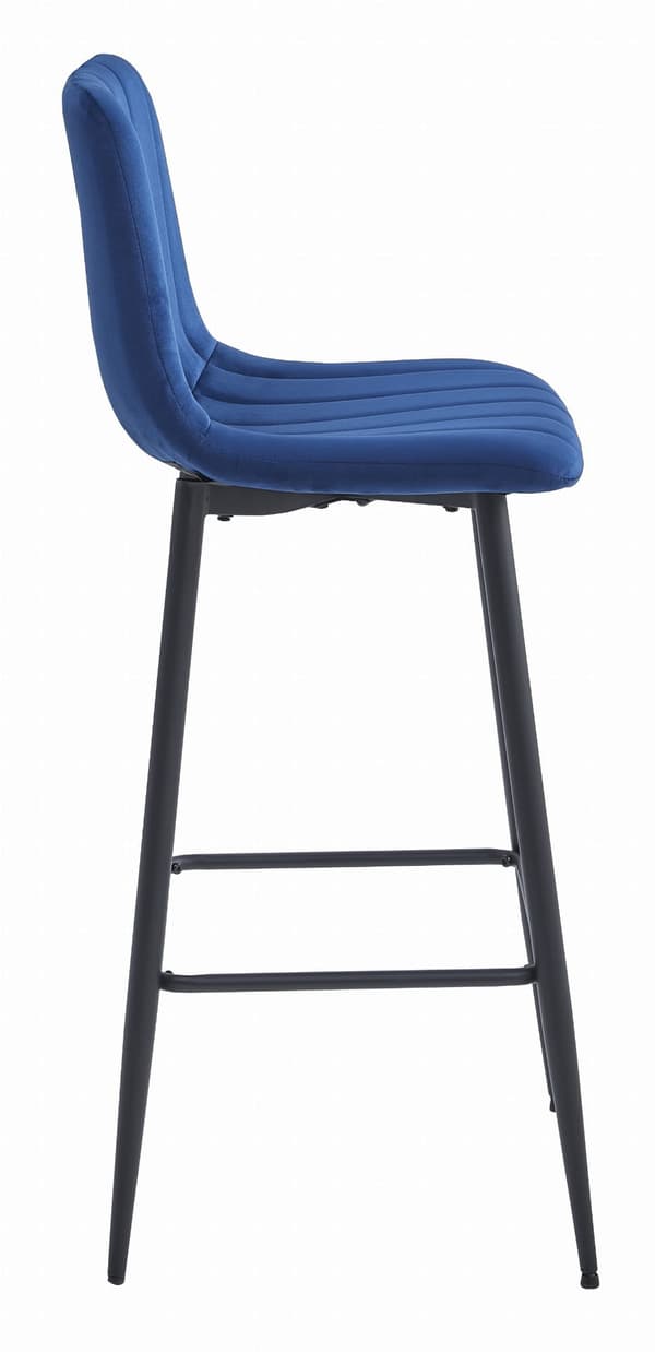Hocker Pozza I Marinblå Sammet, Svarta Ben, 3-Pack