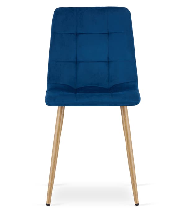 Kara Stol I Marinblå Sammet, Träfärgade Ben (3-Pack)