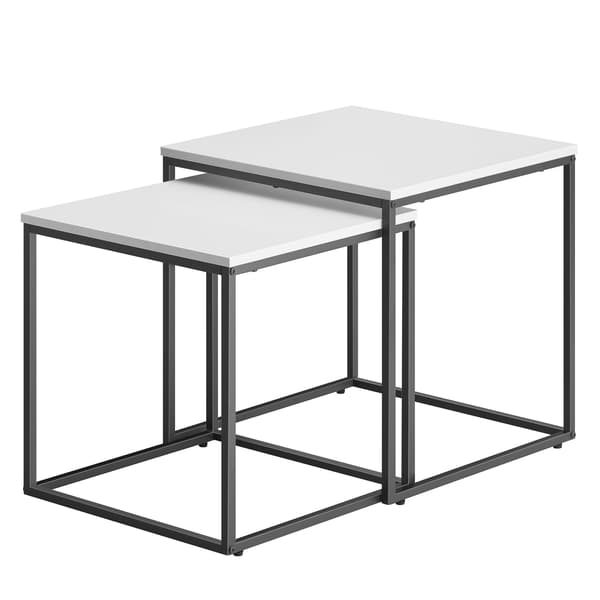 Oskar Quadratischer Couchtisch, 2 Stk., Weiß Mit Schwarzen Beinen