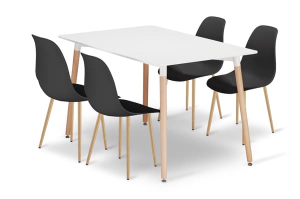 Leobert - Spisebordssæt - Wat - Hvid/Sort - 120 Cm - 5 Dele
