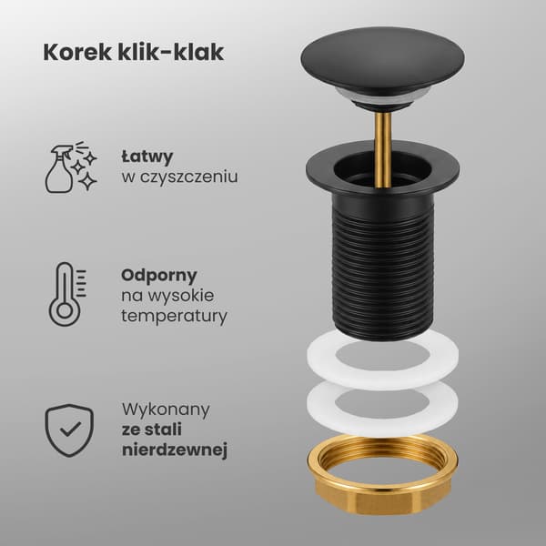Akord Click-Clack-Bundventil Uden Overløb, Sort